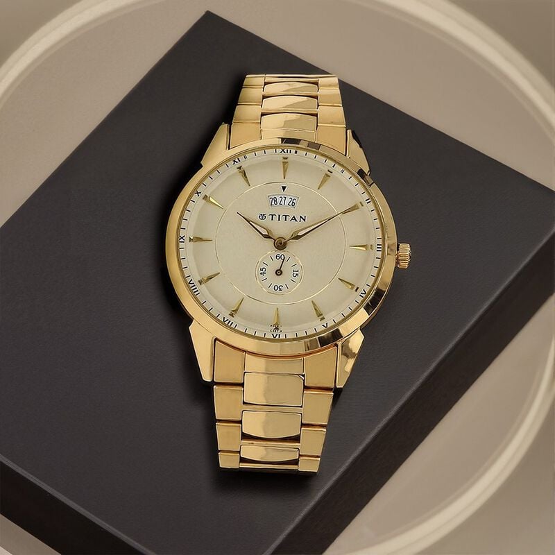 Titan Analog Date Champagne Dial Steel Strap Watch for Men - Buy online in Vizag
