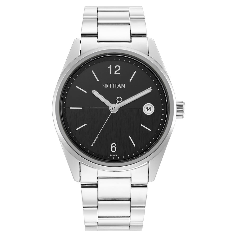 Titan Neo Black Dial Date Stainless Steel Watch for Men