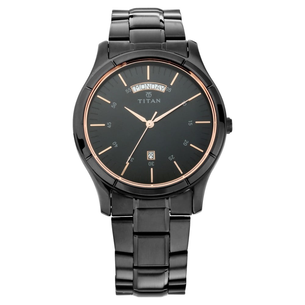 Titan Quartz Black Dial Day-Date Steel Strap Watch for Men - Buy in Visakhapatnam
