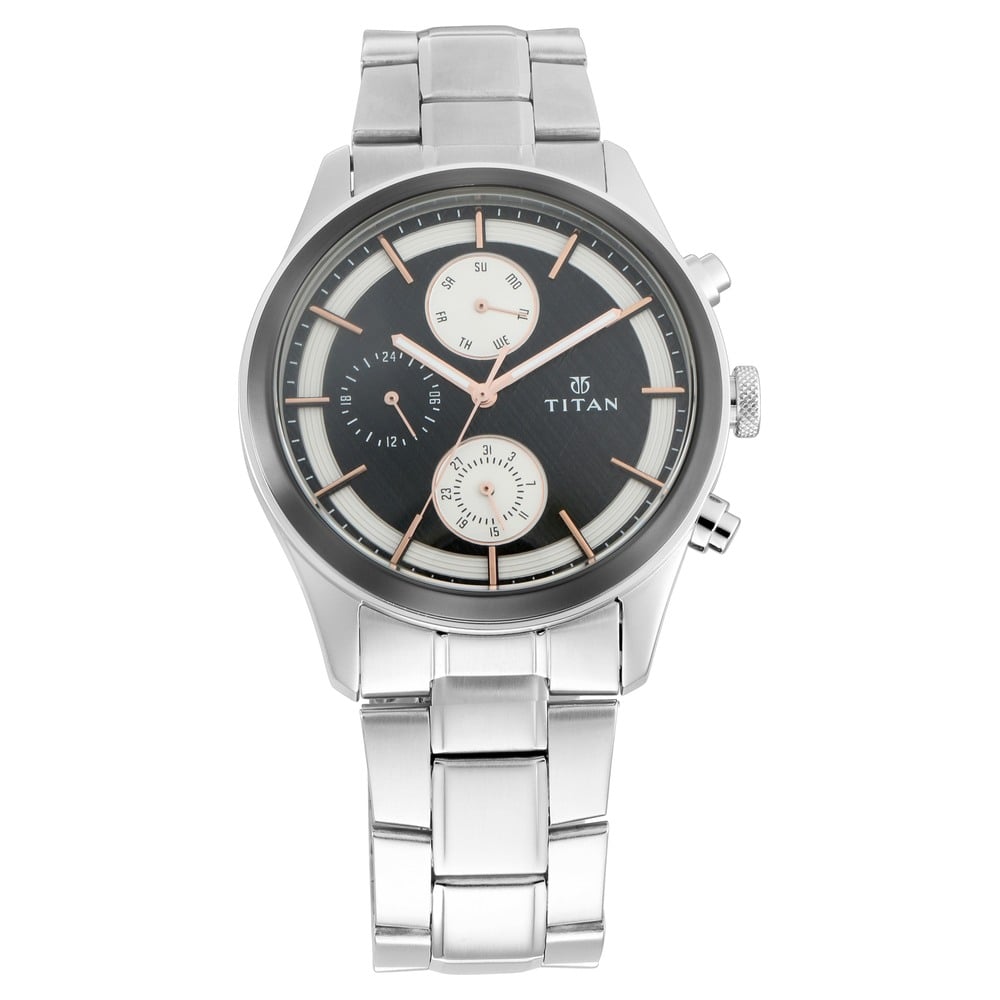 Titan Quartz Black Dial Day-Date Steel Strap Watch for Men - Buy in Visakhapatnam