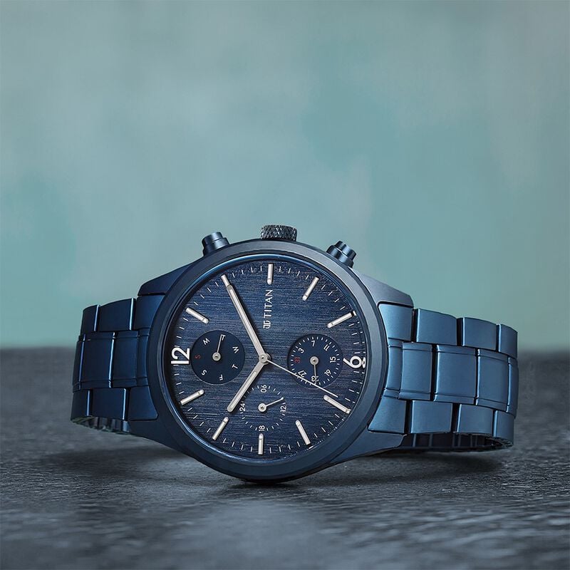 Titan Neo Splash Men's Blue Dial Steel Strap Multifunction Watch - Buy in Visakhapatnam
