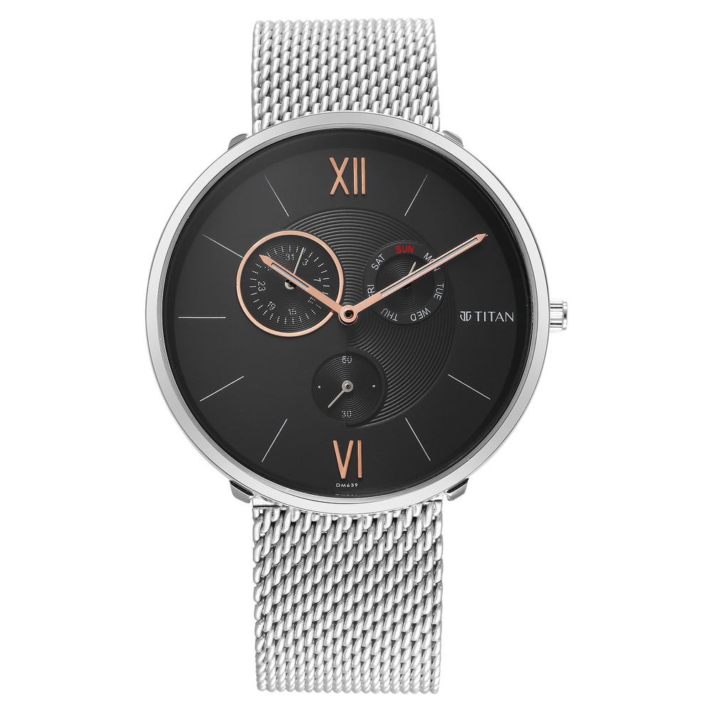 Titan Slim Multifunction Black Dial Steel Strap Watch for Men - Buy in Visakhapatnam