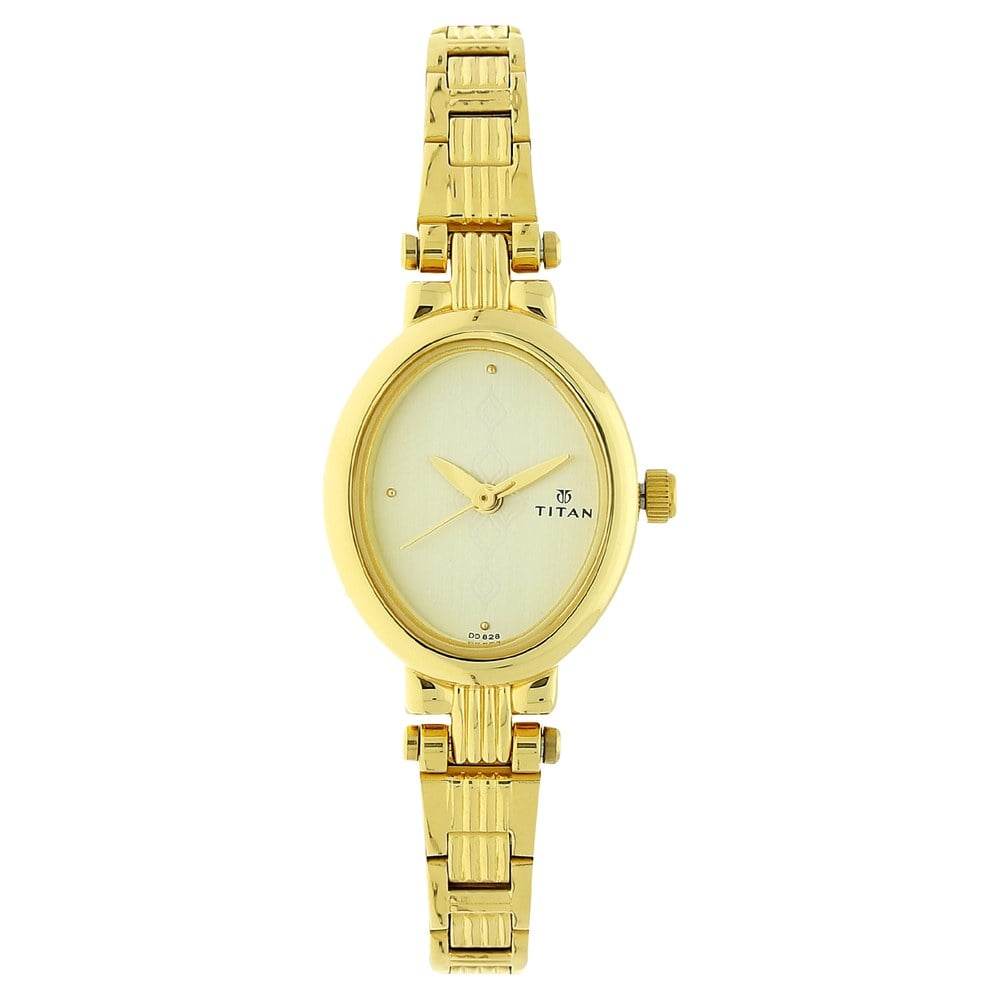 Titan Champagne Dial Analog Gold Stainless Steel Watch for Women