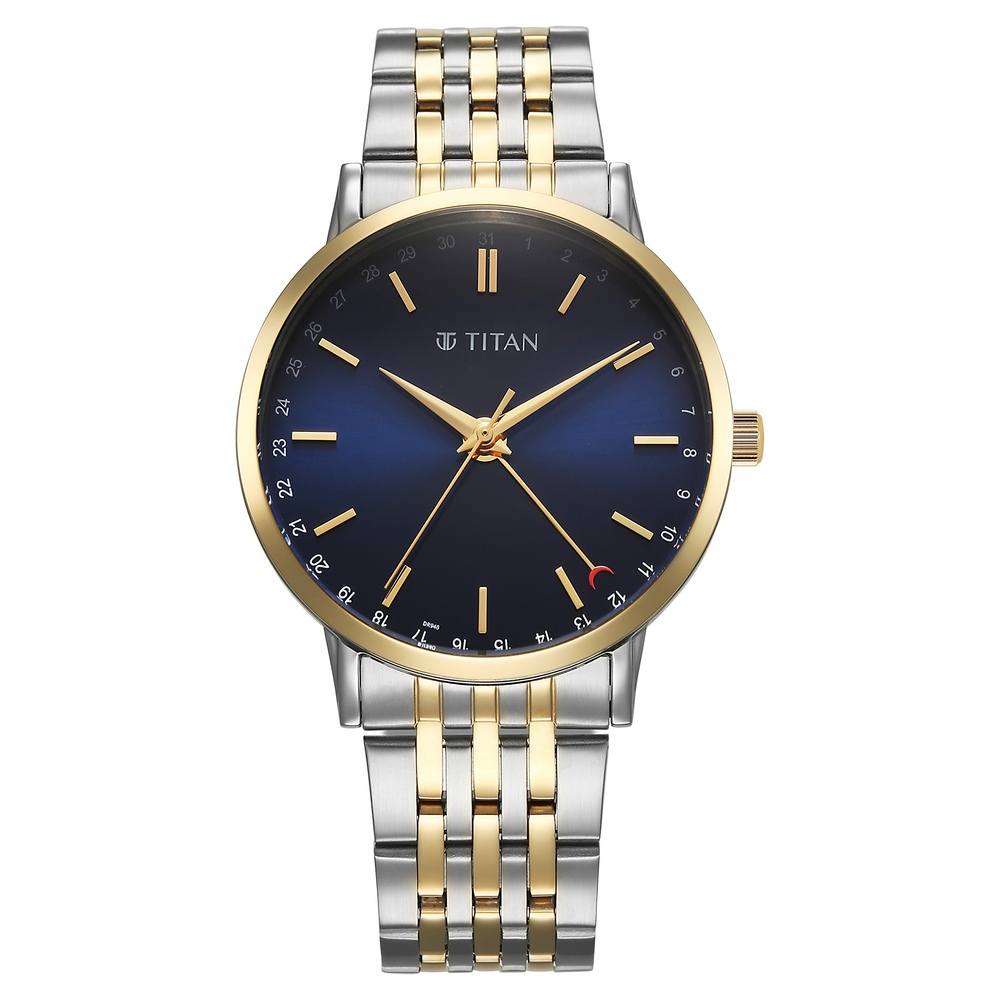 Titan Elegance Blue Dial Stainless Steel Two-Tone Watch for Men - Buy in Visakhapatnam