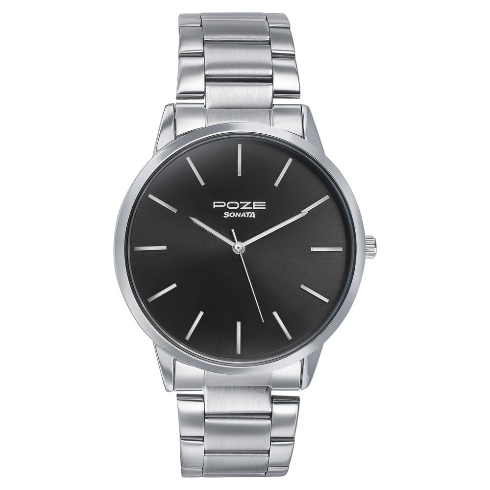 Sonata Poze Quartz Analog Watch for Men with Black Dial
